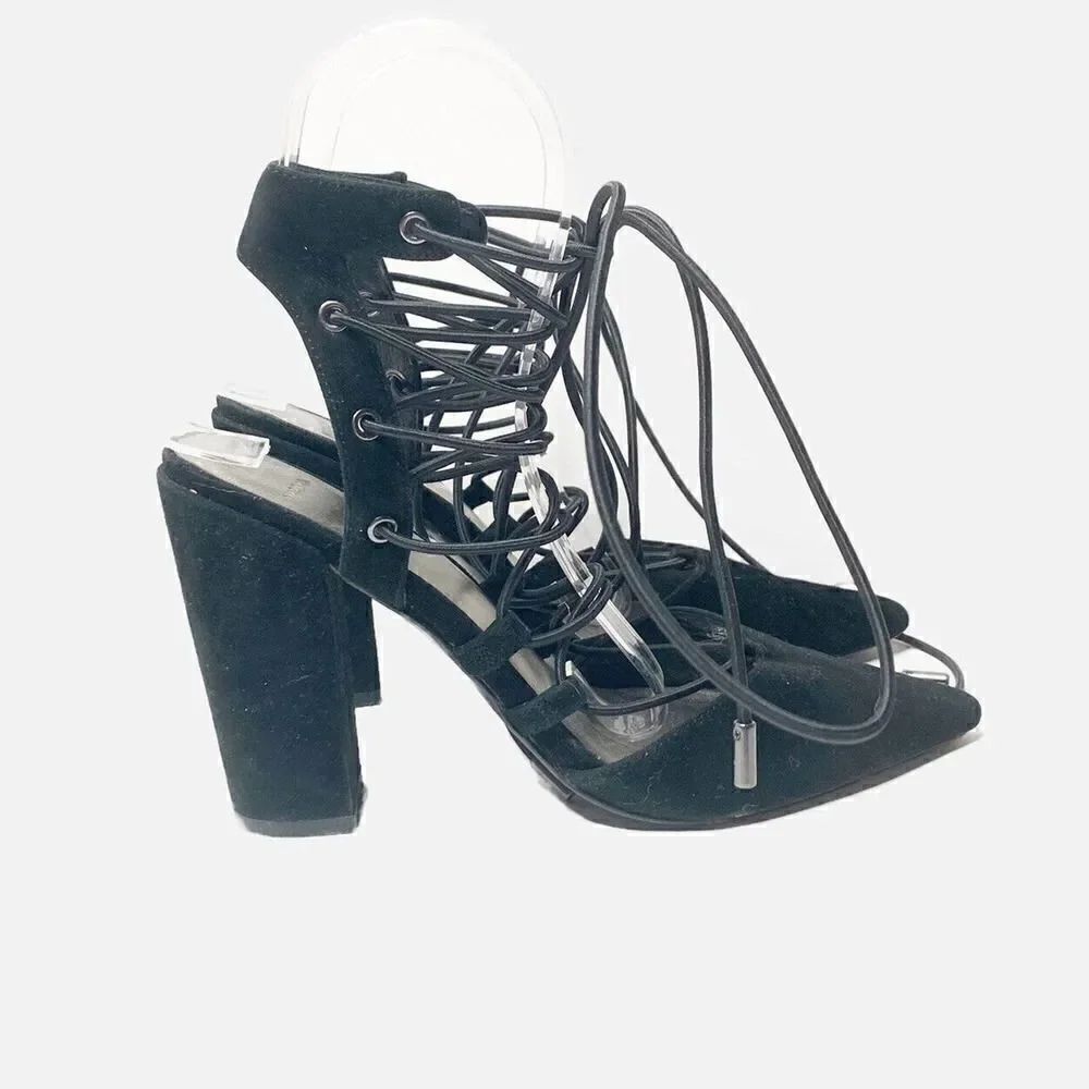 Marciano Shoes Women’s Black Suede Leather Pmamelia Lace Up Block Heel Size 6/36